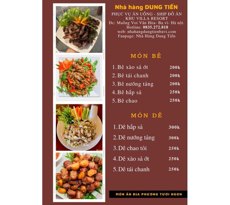 Menu nhà hàng thịt bê ba vì